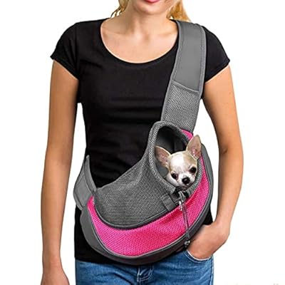 Pet Dog Cat Sling Carrier Bag Puppy Shoulder Carry Bag Hands Free Dog Papoose Carrier with Adjustable Shoulder Strap Pet Travel Carrier Tote Bag with Breathable Mesh Pouch for Outdoor Walking Subway
