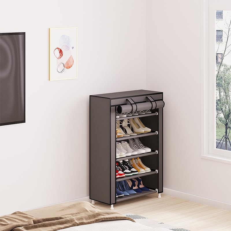 Miniatura 7 de Calmootey Organizador de zapatos de 5 niveles, estante portátil para zapatos con cubierta de tela no tejida para armario, pasillo, dormitorio,