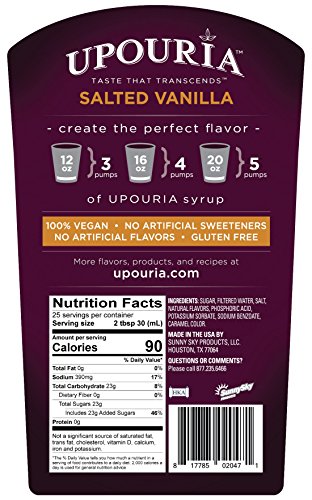 Upouria Salted Vanilla Flavored Syrup, 100% Vegan And Gluten-Free, 750 Ml 750Ml Bottle With Syrup Pump #TOP5