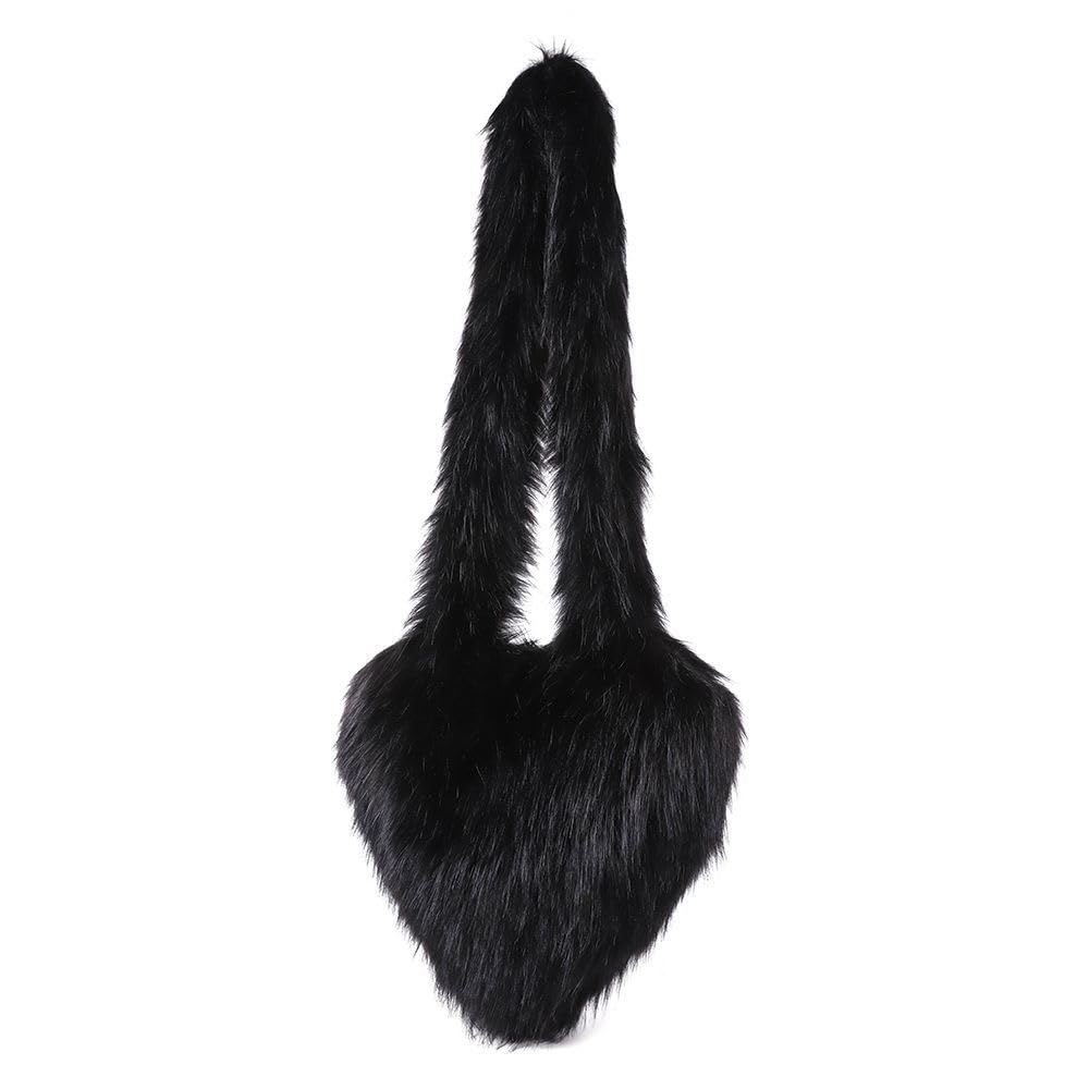 YLTXZDJNZ Womens Faux Fur Shoulder Bag Furry Purse Handbag Crossbody Bag Heart Shaped with Shoulder Strap (Large Black)