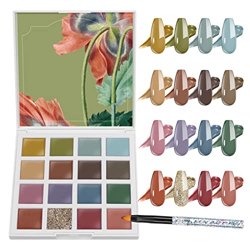 Skymore Esmaltes Semipermanentes, Pintauñas Gel Sólido 16 Colores in 1 Paleta con Pincel Acrilico Uñas para Manicura Nail Art, Set de Esmalte Gel UV de No-Fluye Portátil Cover