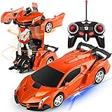 Ynybusi Remote Control Car - Transform Car Robot Rc Car Deformation Toy for Kids Boys Girls,1:18 Scale Remote Control Transforming Car with One Button Transformation & 360° Rotating Drifting-Orange