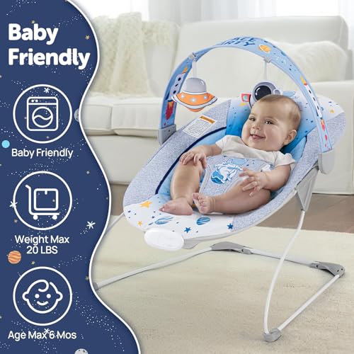 Baby Bouncer Soothing Infant Seat, Portable Baby Bouncer with Music Foldable Indoor & Outdoor Use for Baby 0-6 Months 6-20 lbs,Blue