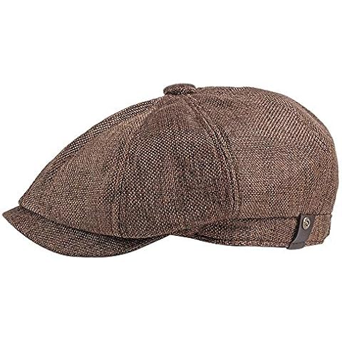 Kangqifen Unisex Summer 8 Panel Flat Cap Imitation Linen Vintage Peaked Newsboy Hat Adjustable 56-59CM Brown Cover