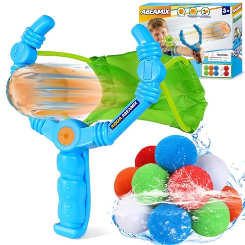 Reusable Water Balloons Set for Kids, Slingshot with 10 Soft Balls, Outdoor Indoor Toys for Backyard Pool Beach Summer Water Fight Play Games for Boys Girls Adult