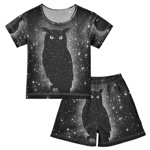 ALAZA Owl Owlet Starry Pajamas Set Short Sleeve Cotton Sleepwear Summer Pjs 2 Piece 5-14Y