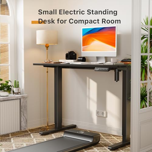 Image of JOY worker Small Electric Standing Desk, 40 inch x 20 inch Whole Piece Height Adjustable Desk with Memory Controller, Black Sit to Stand Workstation for Home Office