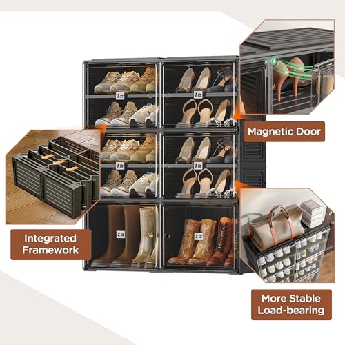 Image of Vipbox Black Shoe Rack Organizer Cabinet for Closet Entryway,Clear Shoe Storage Boxes Stackable Sneaker Storage with Door Easy Assembly Shoe Cabinet with Lids Large 5 Tiers 20 Pairs