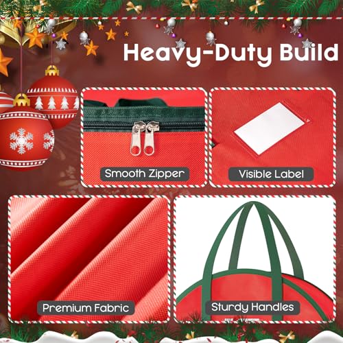 Criusia Wreath Storage Container, 2 Pack Christmas Wreath Storage Bag with Sturdy Handle, Two-way Zipper,Durable Wreath Storage Organizer Box for Holiday Decoration (Red, 24"x8") - image 3