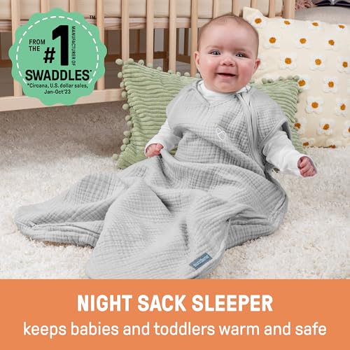 Image of SwaddleMe by Ingenuity Baby Night Sack Sleeper, Size 0-3 Months, 7-14 Pounds, 1.0 TOG, 2-Way Zipper, 100% Cotton, Baby Wearable Blanket - Celestial Dance