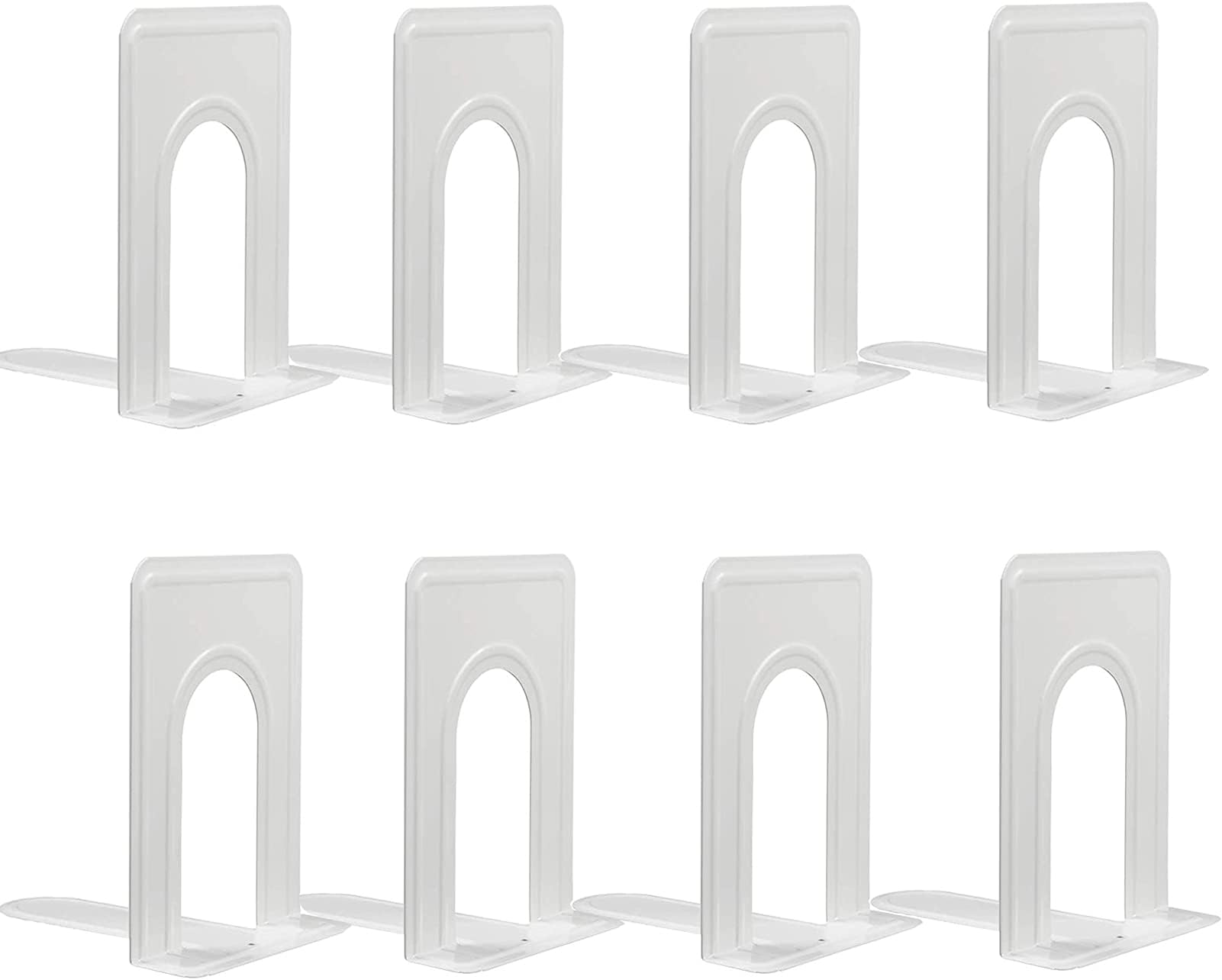 12 Pack Metal Bookends for Shelves, Heavy Duty White Book