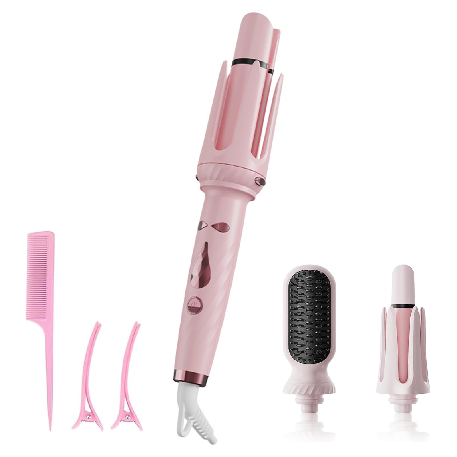 Rizador de Pelo Automático 3 en 1 Rosa - Recubrimiento de Cerámica Hielo, Calentamiento Rápido 30s, 5 Temperaturas (160°C-200°C), Apagado Automático 40min, Alerta Sonora, color rosa