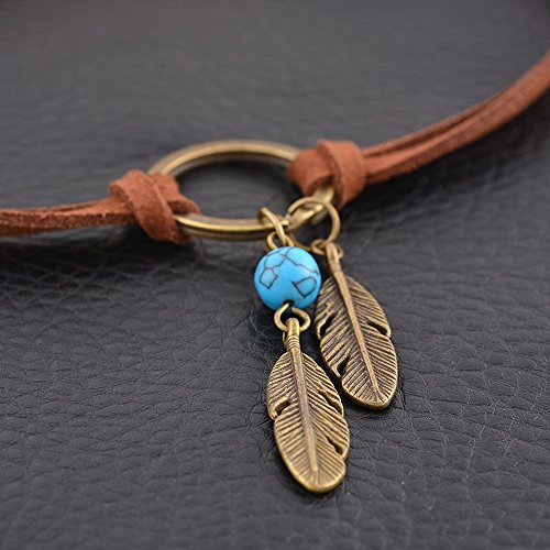 MJartoria Native American Bohemian Feather Charm Handmade PU Leather Choker Necklace4
