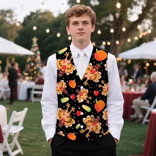 Mens Suit Vest Slim-Fit Men's Waistcoat for Thanksgiving Party Banquet Wrinkle-Free Men Suit Vest with Strap4