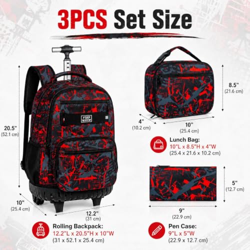 Image of 3Pcs Rolling Backpack for Boys Men, Travel Wheeled Backpacks for Adults, Teens College Roller Bookbag with Wheels for Men(Red)