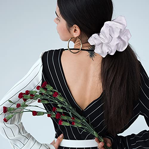 Xl Big Silk Scrunchies Hair Ties For Women - Ceelgon Oversized Black Satin Silk Scrunchie Exra Large Jumbo Gaint Soft Pink Chiffon Cute Scrunchy For Curl Thick Hair 4 Pack (Black White) #TOP2