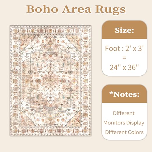 SERISSA Boho Rugs for Entryway, 2x3 Peach Cream Entryway Rug Non-Slip Washable Small Area Rug, Ultra Soft Vintage Low-Pile Indoor Door Mat Floor Carpet for Entrance Bedroom Kitchen Bathroom