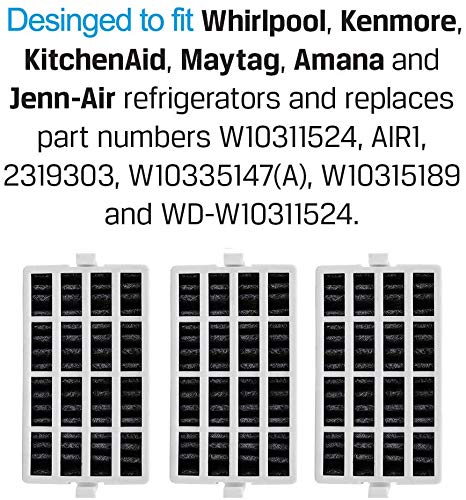Refrigerator Air Filter Compatible For Whirlpool Fresh Flow W10311524, W10335147, 2319308 Filter For Air1, W10315189 For Kitchenaid Refrigerator Air Filters, Pack Of 3 #TOP5