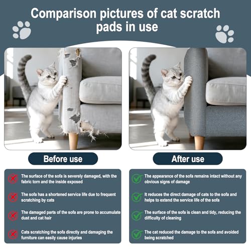2 Pcs Cat Scratch Mats for Couch Furniture & Wall Protector (Each 39.4"x15.8", Total 78.7") – Trimmable Self-Adhesive Cats Scratch Pads, Cat Scratcher for Wall, Sofa & Cat Tree Tower(Light Grey) — view 3