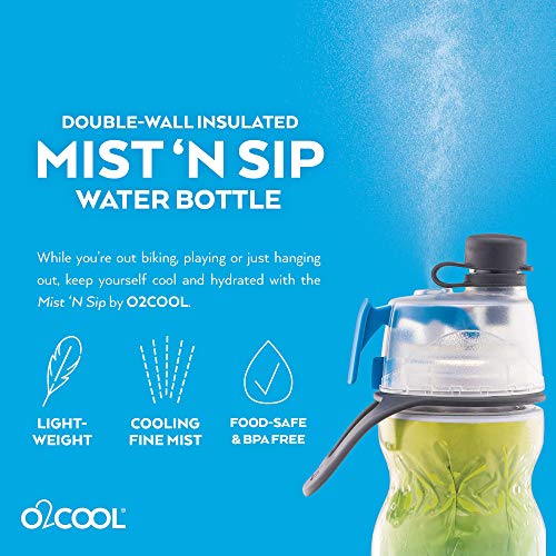 O2COOL Mist 'N Sip Water Bottle | BPA Free, 2-in-1 Mist and Sip Function w/No Leak, Locking Pull Top Spout : 590ml | Ombre, Blue - 6