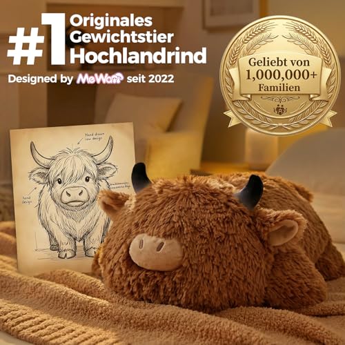 Mewaii Weighted Plüsch Gewichtstiere Hochlandrind Kuscheltier 58cm,1.8kg (4.0 lbs) Kawaii Plüschtiere für Kinder,Komfortabel und Kuschelig, Kuscheltiere für Frauen und Männer