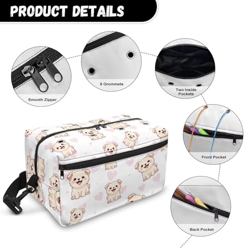 Image of Drnuikhe Cute Puppy Print Crochet Bag Kitting Bag for Yarn Storage Crochet Bag Knitting Bag Yarn Storage with Shoulder Strap for Crochet Hooks Skein