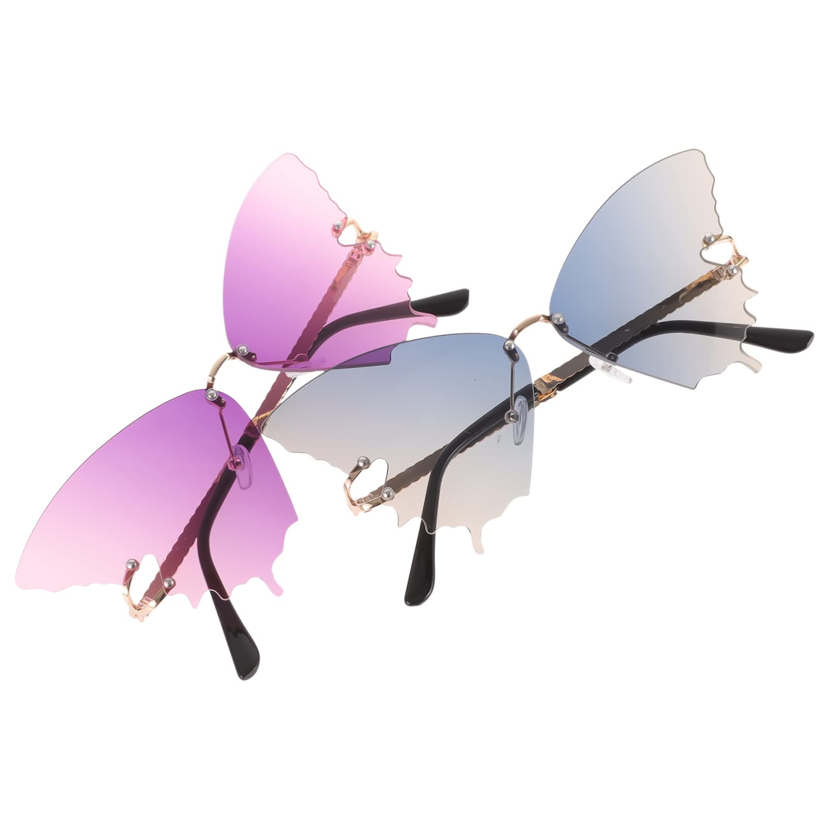 Healeved 2pcs Butterfly Decor Sunglasses Lightweight Pc Material Fashion Party Glasses for Women