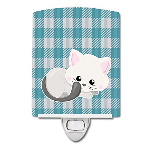Caroline's Treasures BB6883CNL White Kitten Ceramic Night Light Compact, UL-Certified, Ideal for Bedroom, Bathroom, Nursery, Hallway, Kitchen, 6x4x3, Multicolor