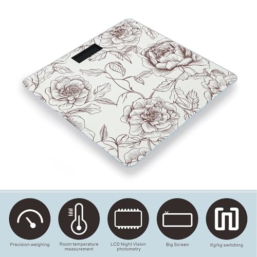 Báscula digital para baño diseño floral con pantalla LCD grande miniatura 3