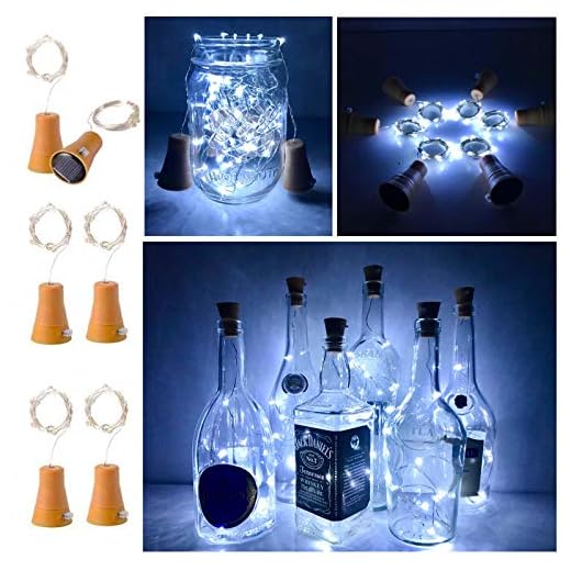 6 Pack Solar Powered Wine Bottle Lights, 20 LED Waterproof Copper Cork Solar Lights for Wedding Christmas, Outdoor, Holiday, Garden, Patio, Pathway Decor (Cool White)