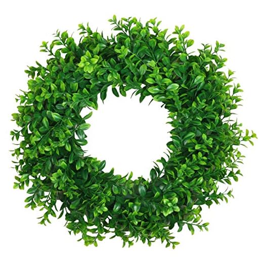 U'Artlines 17" Front Door Wreaths Artificial Spring Summer Greenery Hanging Garland for Home Wedding Wall Window Decoration (17'' Boxwood,1)