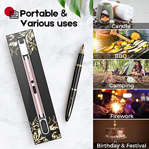 Flamgirlant Candle Lighter Electric Lighter With Battery Display And Safety Switch Usb Rechargeable Lighter For Candle Cooking Bbq And Fireworks Aluminum Case & Hanging Hook Plasma Lighter Arc Lighter #TOP5