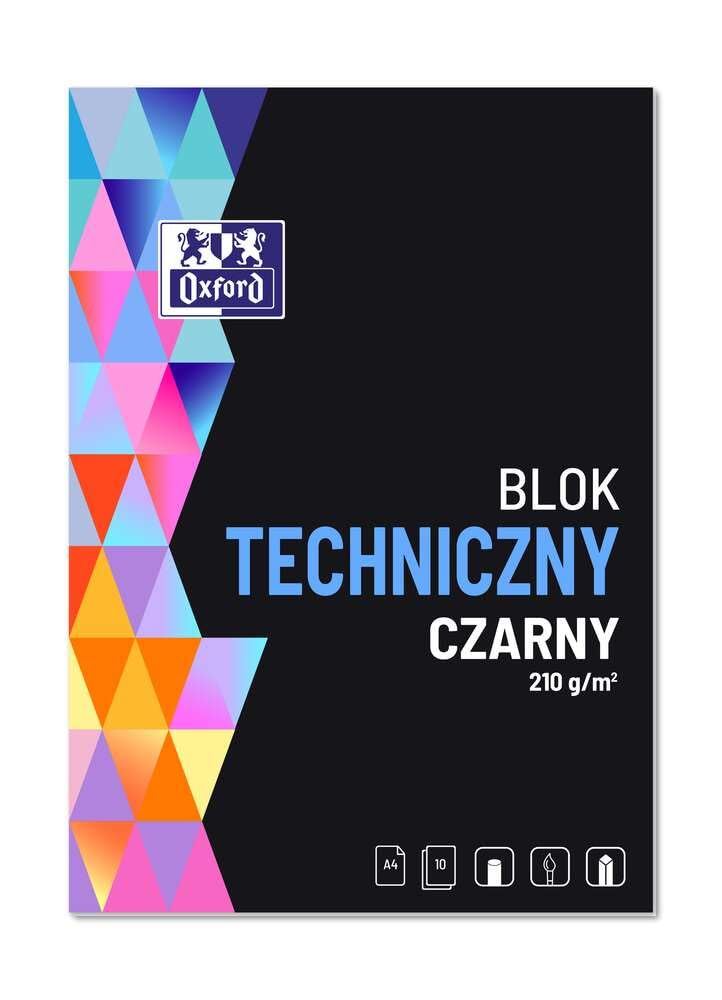 Oxford Zeichenkarton A4 Schwarz (20 Stück) - Großpackung mit 20 Blöcken à 10 Blatt, 210 g/m² extra starkes Bastelpapier, durchgefärbt (keine weißen Ränder), Technischer Block für Pastell & Deko