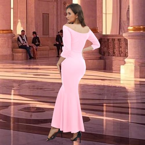 Image of Women's Elegant Formal Mermaid Maxi Dress Off Shoulder Long Sleeve Wedding Split Evening Gown Prom Cocktail Party Dresses