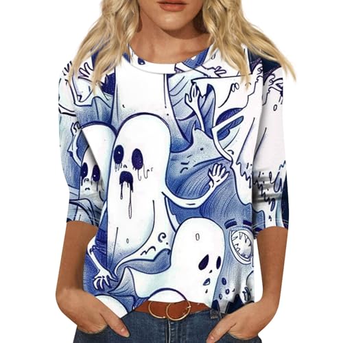 Halloween Shirts for Women 3/4 Sleeve Plus Size Crewneck Loose Fit Cute T Shirt Halloween Costumes for Women 2025
