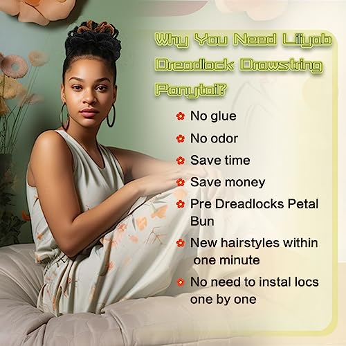 2Pcs Dreadlock Ponytail Afro High Puff Drawstring Ponytail Hair Bun Hairpieces Faux Locs Clip In Pony Tail For Black Women (1B/27) #TOP1