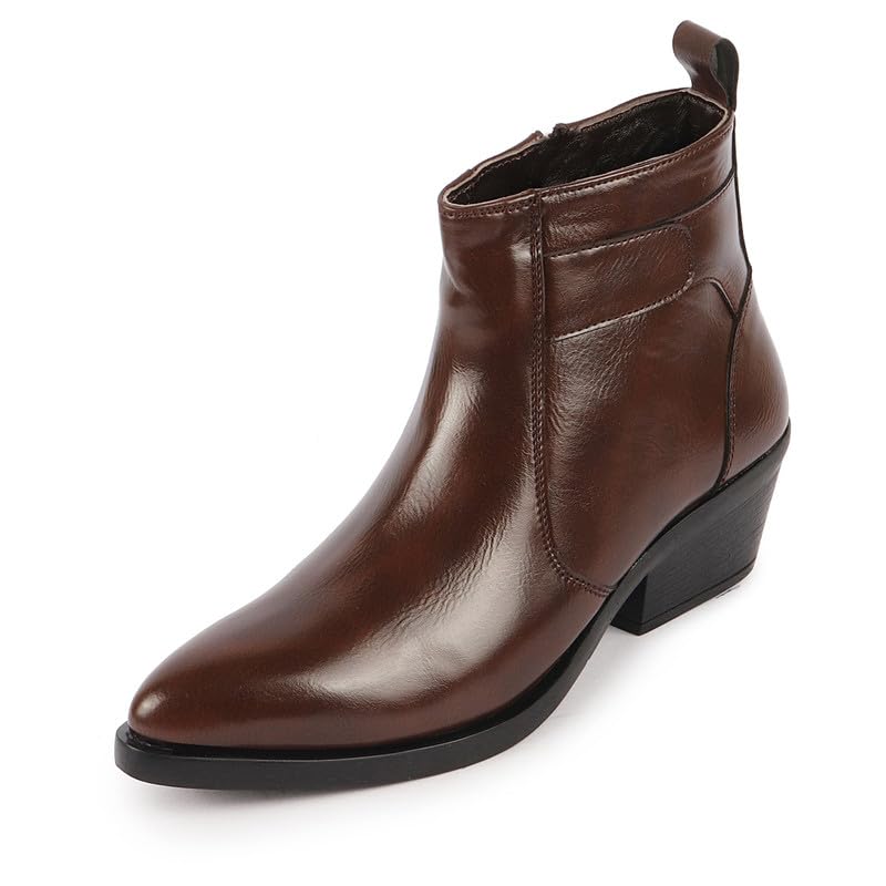 FAUSTO FST KI-797 BROWN-38 Womens Brown Mid Top Side Zipper Slip On Flared Heel Pointed Toe Chelsea Boots (5 UK) (B0CM9MXZSB) Amazon Price History, Amazon Price Tracker
