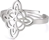 Vista 1 de Dreamtimes Anillo de nudo de bruja para mujer, de acero inoxidable, con barra abierta, ajustable, celta, cuaternario, nudo de bruja, amuleto