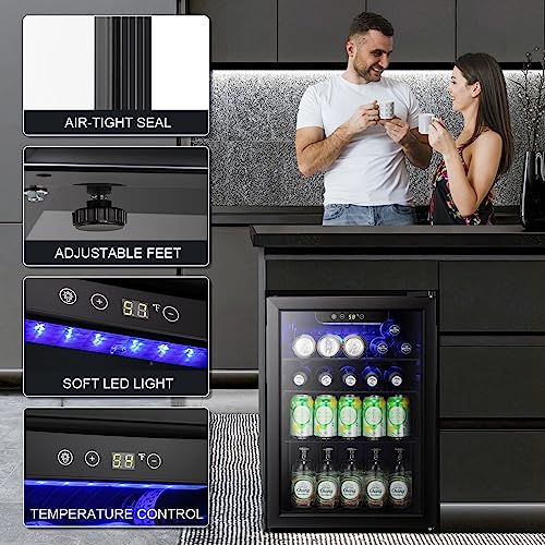 Image of Antarctic Star 95 Can Beverage Refrigerator Cooler - Small Wine or Champagne Cooler， Mini Fridge Soda or Beer, Electronic Temperature Control,Small Drink Dispenser,for Home and Bar,2.5Cu.Ft,Black