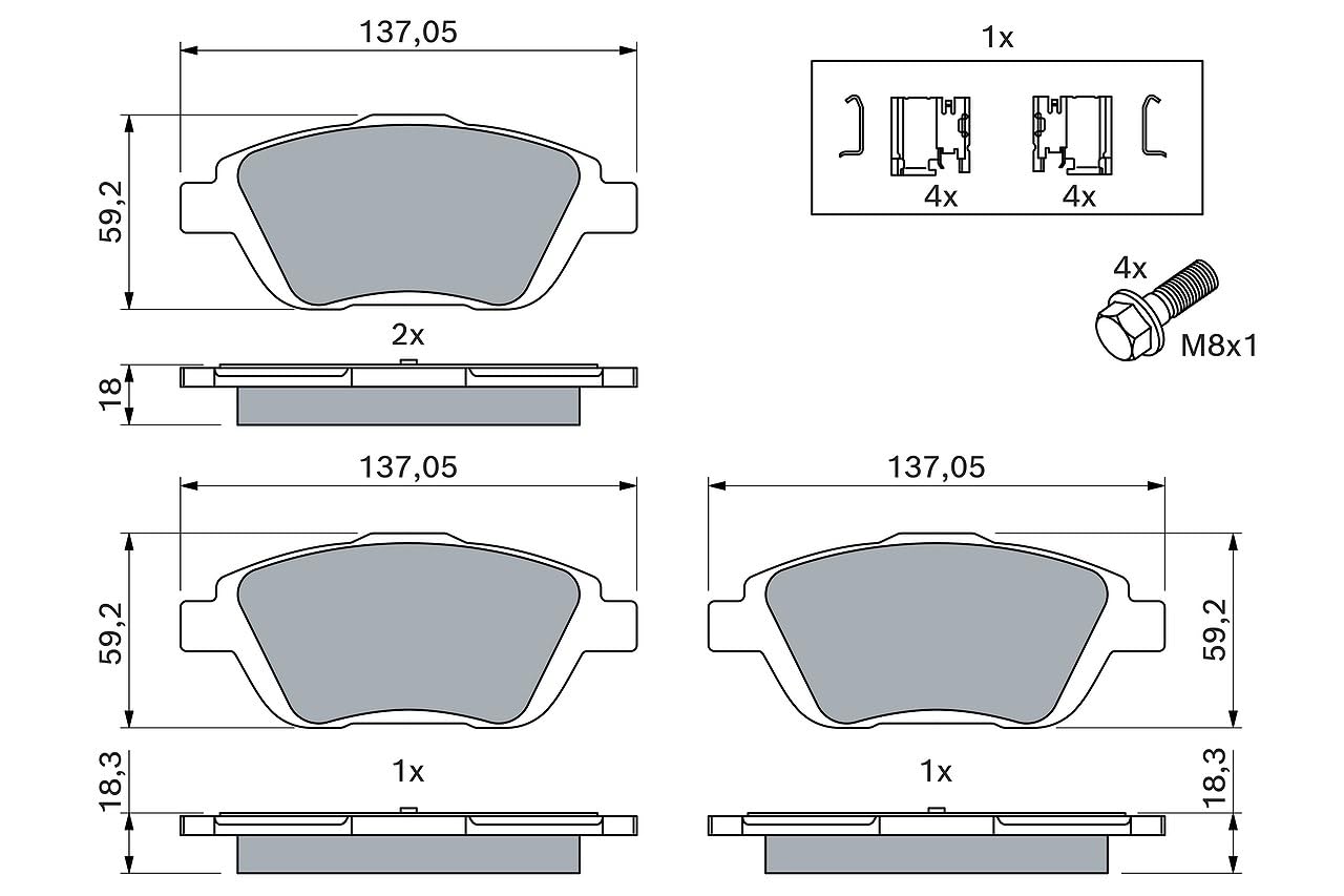 Bosch BP1360 - Plaquettes de Frein Avant pour Voiture - Jeu de 4 | Qualité Bosch - Réduction du Bruit et de la Poussière - Certifié ECE-R90 - Sans Cuivre - Avec Accessoires