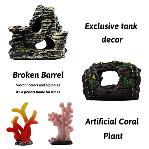 Pietypet Fish Tank Decorations Plants With Resin Broken Barrel And Cave Rock View, 15Pcs Aquarium Decorations Plants Plastic,Fish Tank Accessories, Fish Cave And Hideout Ornaments, Aquarium Decor #TOP3