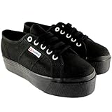 Superga Womens 2790 Low Cut Casual Flatform Canvas Plimsolls Sneakers - Black - 7-37