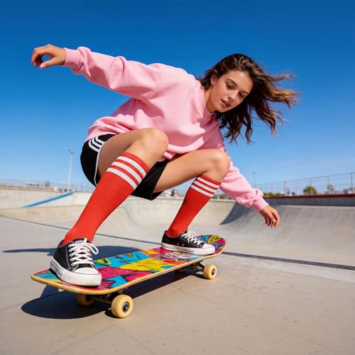 Image of American Trends Womens Athletic Knee High Socks Outdoor Sport Thigh High Stockings Casual Stripes Tube Socks