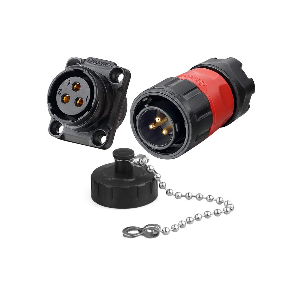 CNLinko M20 PBT Plastic Aviation Connector, Industry AC/DC 20A 500V Electric Panel Mount Connector, Male Plug Female Socket Circular Power Adapter(3pin)