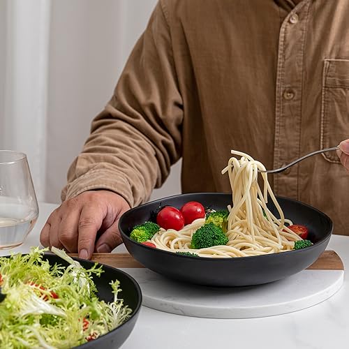 ZAROCRUS Melamine Bowls Set, 9” Large Pasta Bowl Salad Bowl, Set of 6, Lightweight Unbreakable Shallow Dinner Bowl Set, Large Capacity Serving Bowls for Kitchen, Black by ZAROCRUS - Image 3