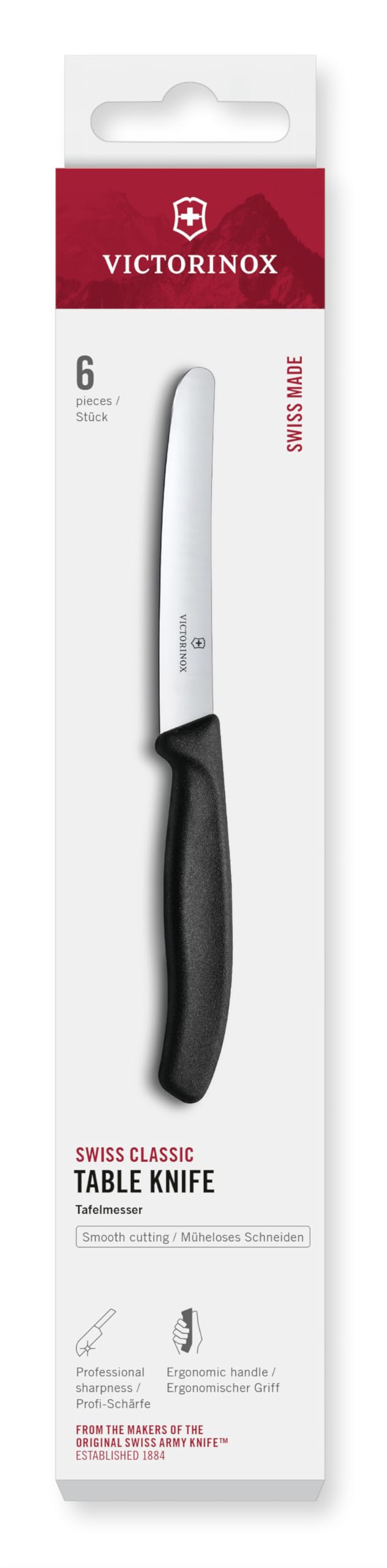 Victorinox Swiss Classic Profi Tafelmesser-Set, 6-teilig, Buttermesser, Gerade Klingen, 11 cm, Scharf, Robuste Kunststoffgriffe, Schwarz