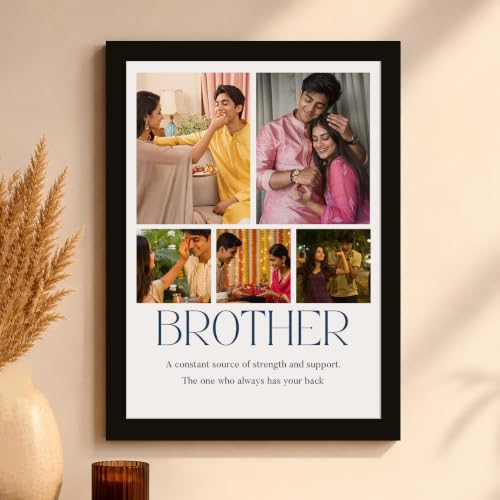 Image of Art Street Personalized Gift for Brother, Rakhi Photo Frame | 5 Image Collage with Custom Text, Customized Photo Frame for Brother, Wall Decor for Bedroom Living Room, A4 Size 8x12 Inch
