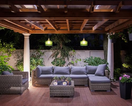 1 Pack Outdoor Chandelier Battery Operated,Rechargeable Pendant Light Green Glass Ceiling Hanging Lamp,13 RGB Battery Powered Pendant Lighting for Gazebo Pergola Porch Patio Yard Patio Tree Indoor by KEFA - Used condition - Image 3