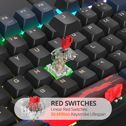 Image of surmen Full Size Creamy Keyboard with Number Pad, 104 Keys RGB Wired Mechanical Gaming Keyboard Backlit with PBT Keycaps Linear Red Switch for Laptop Desktop PC Gamers(104 Blue Samurai B)