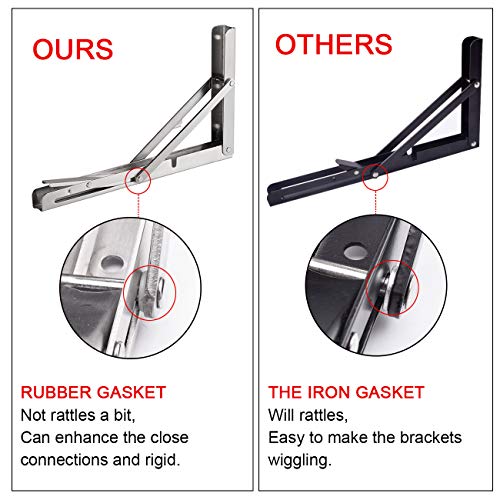 Image of YUMORE Folding Shelf Brackets 22 inch, Max Load: 330lb Heavy Duty Stainless Steel Collapsible Shelf Bracket for Table Work Bench, Space Saving DIY Bracket, 2 Pack | High-Quality Metal, Easy to Install, DIY Collapsible Shelf Bracket for Workbench Folding Table Hinge, Max Load: 330lb